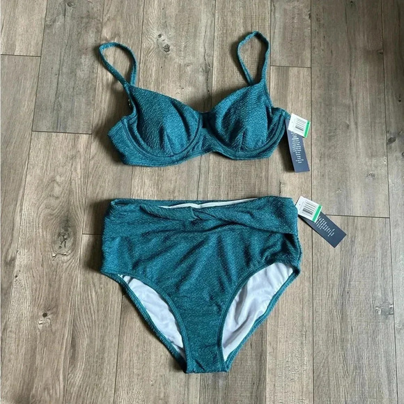NWT Deep Teal Green High Rise Bikini Set - Picture 1 of 7